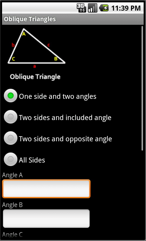 Oblique triangle calculations for Android